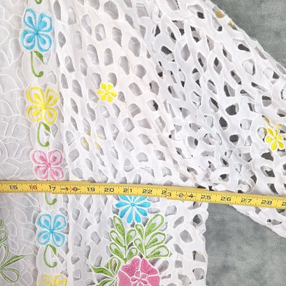 Womens Top 1X White Boho Embroidered Floral Sheer Festival Artsy Kimono Cardigan - Picture 4 of 7